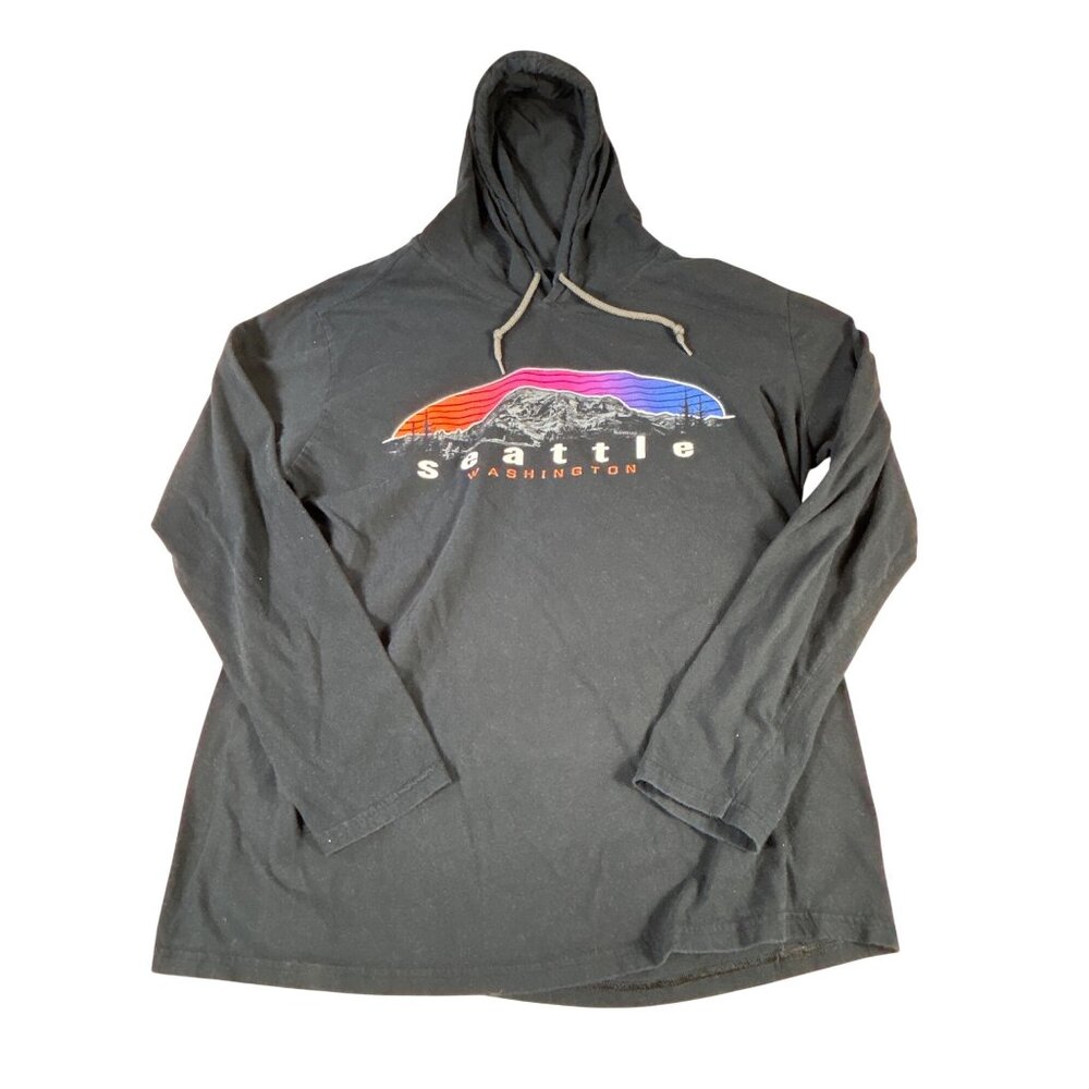 Seattle Washington Hooded Shirt XL Black Anvil Long Sleeve Pullover Hood